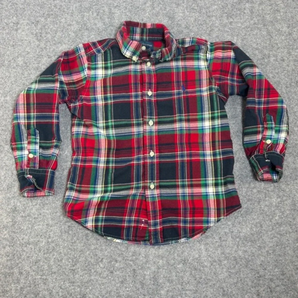 Ralph Lauren Boys Size‎ 5 Plaid Flannel Button Down Shirt Red Green Blue Cotton